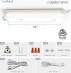 Leetdud LED Under Cabinet Lighting Hardwired or Plug in, 12 Inch 6W, Dimmable 5 Color 2700K/3000K/3500K/4000K/5000K, Linkable Eyes Care Design Counter Lights for Kitchen, Sink, ETL Listed, White