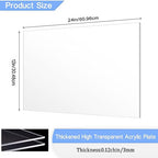 2 Pack 12x24 Inch Acrylic Sheet 1/8" Thick, Cast Acrylic Sheet, Clear Plexiglass Sheets, for Craft Projects, Display Cases, Signs, Photo Frame (12"×24'' 3mm)