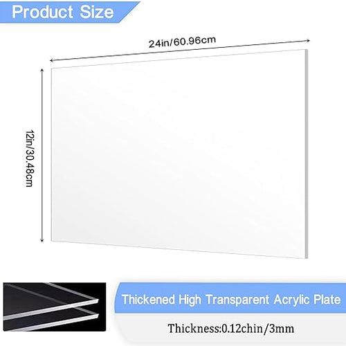 2 Pack 12x24 Inch Acrylic Sheet 1/8" Thick, Cast Acrylic Sheet, Clear Plexiglass Sheets, for Craft Projects, Display Cases, Signs, Photo Frame (12"×24'' 3mm)