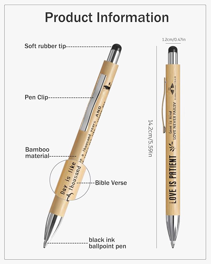 Christian Inspirational Pens With Bible Verse Stylus Ballpoint Pens Black Ink Bulk Motivational Christian Gifts for Women Men Bible Study Supplies for The Office Gifts 20 Count