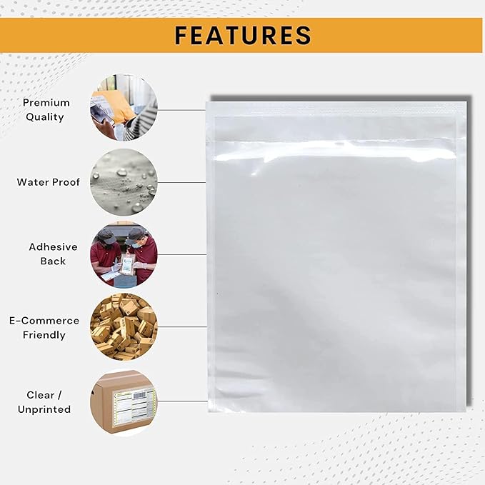 200 Pack 6"x9" Shipping Label Sleeves – Clear Self-Adhesive Packing Slip Pouches, Waterproof Packing List Envelopes – Ideal for Shipping Documents, Mailing Labels, Invoices & Packing Slips