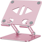 Aoviho Tablet Stand Holder for Desk, Adjustable Desktop Tablet Holder, Foldable Aluminum Tablet Mount for iPad pro 12.9, iPad Air Mini, Samsung Galaxy Tabs Z Fold Kindle Fire,4-12 inch, Rose Gold