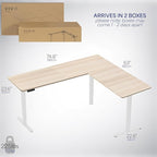 VIVO Electric Corner 75 x 63 inch L-Shaped Standing Desk, Memory Height Adjustment, Light Wood Top White Frame, DESK-E3CTC-75