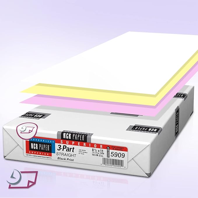 NextDayLabels - Superior Carbon-less NCR, Pre Collated Paper, 500 Sheets Per Pack (8-1/2" x 11" 3 Part Straight, #5909)
