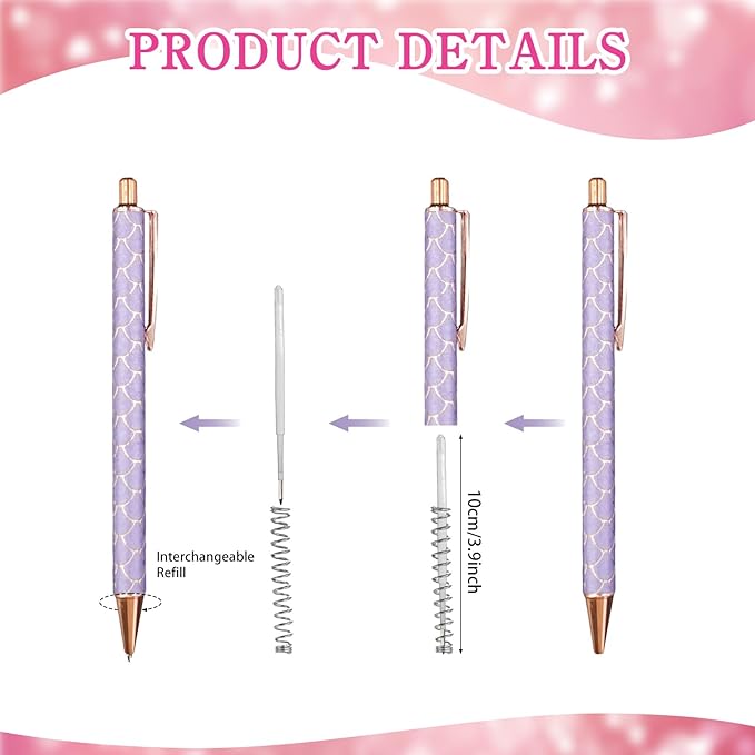 100 Pcs Fancy Pens Bulk Pretty Cute Glitter Ballpoint Sparkly Metal Pens Black Journaling Ink Pen Medium Point 1.0 mm for Women Nurse Teacher School Office Graduation Gift