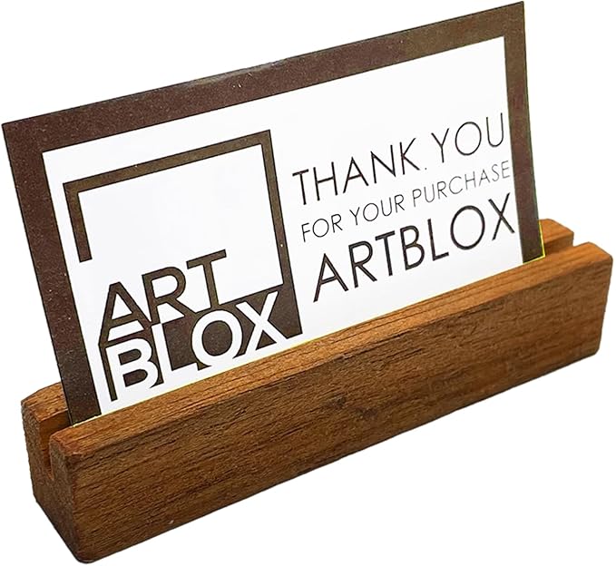 Artblox Personalized Office Desk Name Plate and Business Card Holder | Clear Acrylic Glass with Teak Wood Stand | Pink Daises Design Customized with Your Name and Credentials Office Desk Decor
