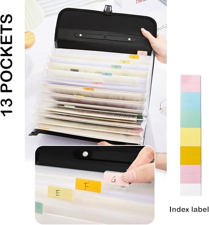 2 Pack 12 Pockets Accordion File Organizer with Handle, TRANBO Letter Size/A4 Expanding File Folder, Portable Paper Organizer, Expandable Plastic Document Organizer for Travel School Office