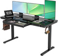 Claiks Glass Standing Desk with Drawers, 55 Inch Adjustable Stand Up Desk, Quick Install Home Office Computer Desk with USB Ports, Black