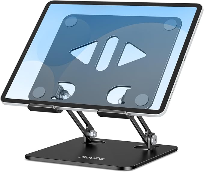 Aoviho Tablet Stand Holder for Desk, Adjustable Desktop Tablet Holder, Foldable Aluminum Tablet Mount for iPad pro 12.9, iPad Air Mini, Samsung Galaxy Tabs Z Fold Kindle Fire 4-12 inch, Black