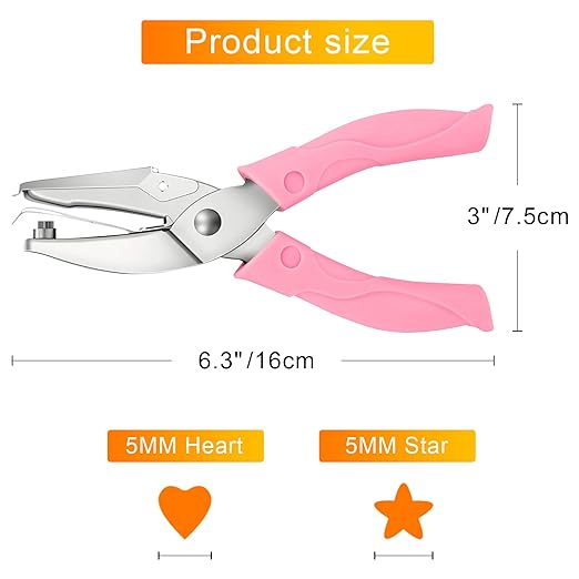 2 Pack Handheld Hole Paper Punch Kit,Single Hole Punch, Heart and Star Hole Punch