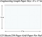 (5-Pack) Engineering Graph Paper Pads, 11x17 Quadrille 125 Sheets/250 Pages Grid Paper for Drafting, Engineering, Blueprint Drawing, 4x4 Blue Quad Rule, 100gsm White Paper