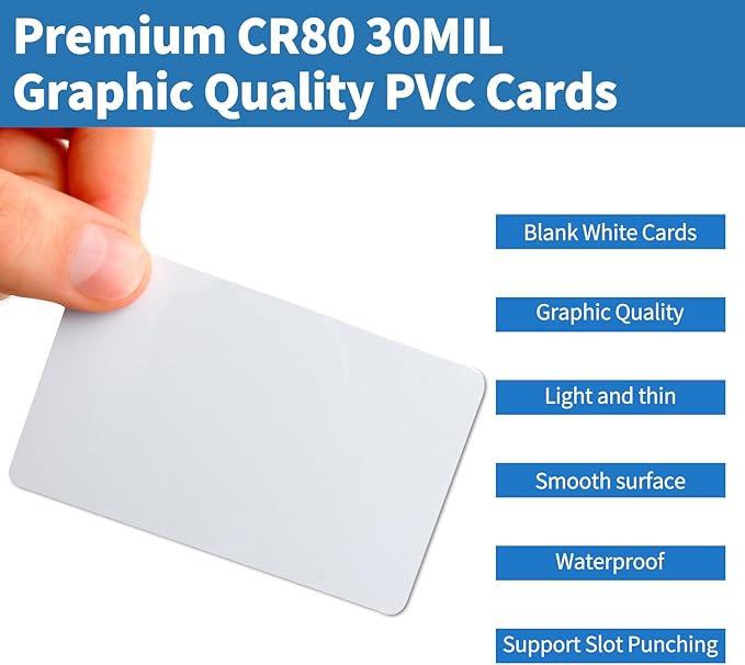 25 Pack - Premium Blank PVC Cards for ID Badge Printers - Premium Quality White CR80 30 Mil (CR8030) by KLMNDUO - Compatible with Most Photo ID Badge Printers(White)