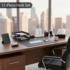 RitPin Desk Set, 11-Piece All-in-One – Executive Desk Accessories & Office Supplies, Leather Desk Organizer with Desk Pad & Blotter, 2-Tier Letter Tray, Luxury Office Desk Decor & Boss Gifts (Black)