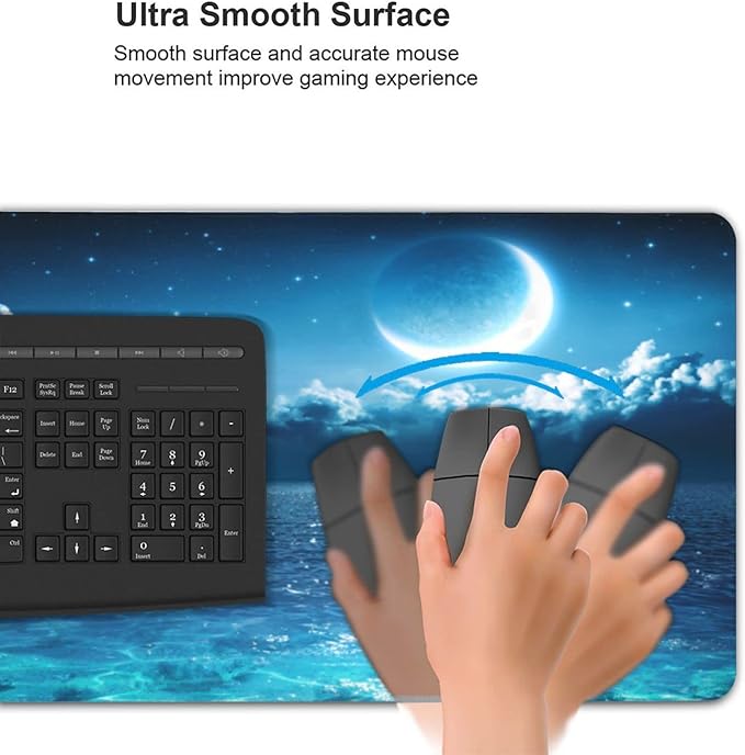CANFLASHION Gaming Mouse Pad,Large Mouse Pads for Desk,Non-Slip Rubber Base Extended Mousepad,XXL Keyboard Mouse Mat,Computer Keyboard Desk Pad with Stitched Edges,35.4x15.8inch,Romantic Moon On Sea