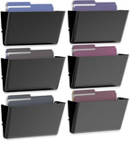 MINDEPOT 6 Pockets Acrylic Wall File Organizer, Clear Wall File Holder, Plastic Hanging Wall File Holder for Office, School and Home, Black