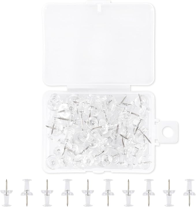 60Pcs Push Pins for Bulletin Board, Thumb Tacks for Cork Board, Clear Plastic Head, Steel Tip, Thumbtacks for Wall Poster Photo Maps Pictures Office Home Decor