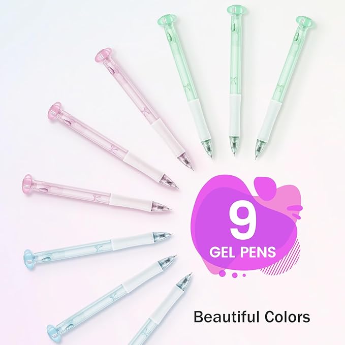 9 Pcs Gel Pens Black Ink, 0.7mm Fine Point, Smooth Writing Cute Blooming Flower Aesthetic Pens, Quick Dry Soft Touch Retractable Pens for Journaling, School Office Supplies Gifts for Women