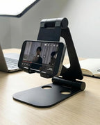 LOXP Tablet Holder Stand, Adjustable Aluminum Alloy Phone Stand, Compatible with 4-13" Tablets Such as iPad Pro 11, 9.7, 10.5, 12.9 Air Mini, Kindle, Tab, iPhone Air 17 Pro Max, Dark Black
