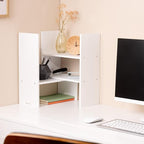 Navaris Desk Organizer Shelf Unit - Desktop Shelves for Table or Countertop - Free-Standing Adjustable Bamboo Shelving for Kitchen or Office - White