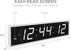 Ivation Huge Oversized 60" Large Digital LED Clock | Big Digital Clock w/Multi-Function Display – Stopwatch, Timer, Alarms, Temp & Date | 6 Brightness Levels, Time Memory & Remote (White)