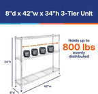 Shelving Inc. 8" d x 42" w Chrome Wire Shelving with 3 Tier Shelves, Weight Capacity 800lbs Per Shelf