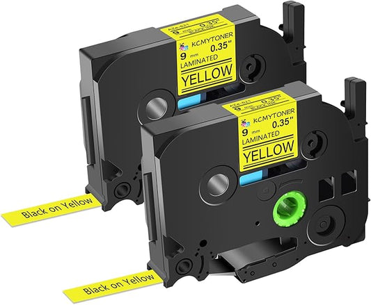 2 Pack Compatible for Ptouch TZe-621 TZ-621 Label Maker Tape TZe621 TZ621 Black on Yellow 9mm 0.35 Inch Laminated TZe TZ Label Tape for PT-H110 PT-9700PC PT-1880 PT-1230PC PT-1280