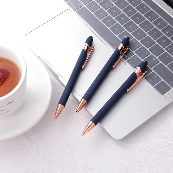 12 PCS 2 in 1 Stylus Ballpoint Pen with Stylus Tip, 1.0 mm Black Ink Metal Pen Stylus Pen for Touch Screens (Mixed Color)