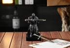 Amoysanli Medieval Armored Warrior Wearing Outerwear, Mobile Phone Stand Knight Pen Holder Desk Organizers, Resin Bookends Paperweight with a Letter Opener for Desk (Black)