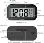 KESHIDE Travel Digital Alarm Clock, Battery Operated with Indoor Temperature, Desk Small Clock,Snooze Model,12/24H Display for Bedrooms Heavy Sleepers Kids Travel Bathroom (Black)