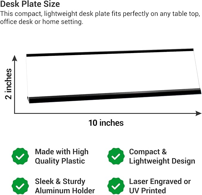 Custom Engraved Desk Plate | Personalized with your Name and Title | Perfect Decor for Office, Business, or Home | Multiple Font and Color Options | 2x8" or 2x10" (Silver w/Black Letters, 2x10")