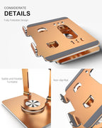 Tablet Stand Holder with Thickened 360°Rotating Base Dual Rod Adjustable Aluminum Stand for All 5.8-12.9” iPad Samsung Phone Tablet Kindle E-Reader and More, Gold
