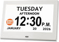 7'' Digital Clock, Dementia Clock With Date And Time, 10 Reminders, 6 Alarms, Auto-Dimming, Auto DST, Remote Control, Large Display Alarm Clock For Seniors, Gifts For People With Dementia, White