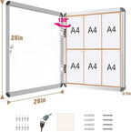 Mifuro 28"x26" Enclosed Bulletin Board, Lockable Weather-Resistant Aluminum Cork Noticeboard for School & Office, Silver Frame w/Cork