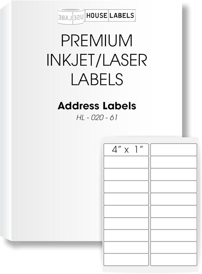 HOUSELABELS 20-up Shipping Labels (4" x 1") for Laser and Inkjet Printers, 2300 Sheets