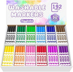 Aigybobo 192 Count Washable Markers Bulk, 12 Assorted Colors, Broad Line Conical Tip Coloring Marker for Kids, Markers Bulk Pack for Classroom, School Art Supplies & Back to School Supplies