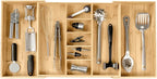 KitchenEdge Adjustable Kitchen Drawer Organizer for Utensils and Junk, Food-Safe Contract Grade with 100% Sustainable Wood, Expandable from 19 to 33 Inches Wide - Natural Bamboo