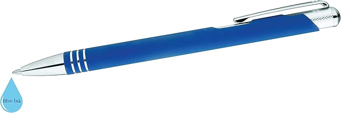 ExpressDesigns™ - Blue Ink Personalized Pens Rubberized - The Cameron - Custom Printed Name Pens - Imprinted with Logo or Message - Includes Personalization - 6 Pack (Blue)
