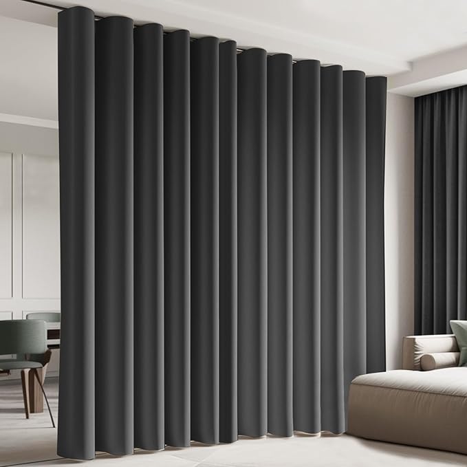 Cbsroro Room Divider Blackout Curtain Track Curtains Wall Dividers Panels Screen for Living Rooms Bedroom Office Privacy Partition Separation, W180 × L96 Inch,1 Panel, Black