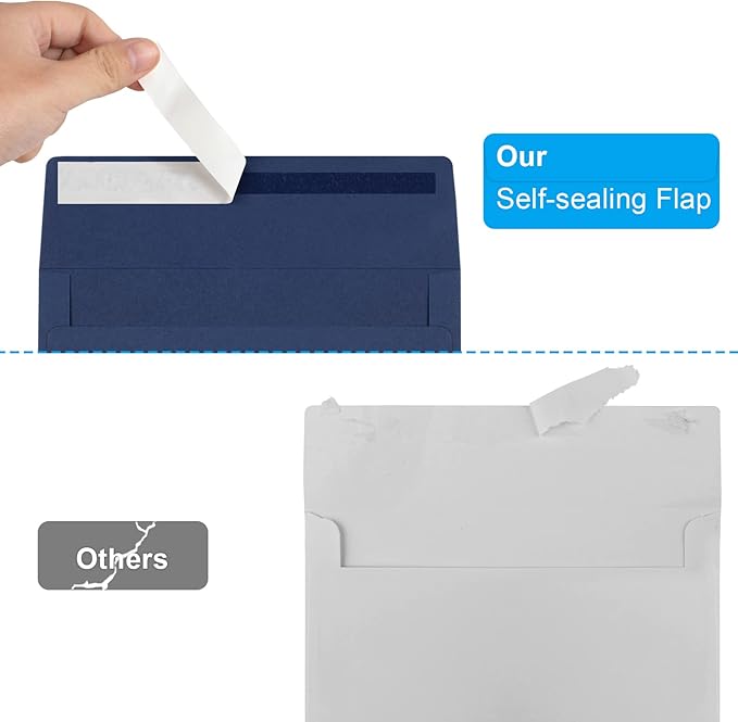 50 Pack 5x7 Envelopes - Self Seal for Invitations, Weddings, Photos & Greeting Cards (Navy Blue)