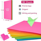 Colored Print&Copy Paper 8.5x11 Inches,180 Sheets 6 Colors Pastel A4 Printer Paper 20 lb/90GSM Colored Multipurpose Computer Pastel Paper for Office Printer School Cutting DIY Kids