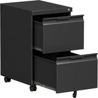 Bestoo 2-Drawer Mobile File Cabinet with Lock, Metal Filing Cabinet on Wheels for Home Office Under Desk, Fits File Folders, Letter/Legal/F4/A4 Size, Assembly Required (Black)