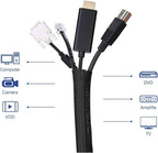 QCSIW 25ft – 1" Split Braided Cable Sleeve – Self-Wrapping Wire Loom Cord Protector for Power Cords, PC, TV, Automotive, and Audio Cable Management – Flexible Cable Organizer – Black
