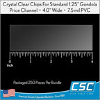 Clip Strip Corp. Price/Data Channel Label Holder Chips, Clear Plastic Tags, 4" L x 1.25" H, 7.5 Mil Thick, Gondola Shelf Edge, Reusable, Made for Point of Purchase Shelf Molding (500)