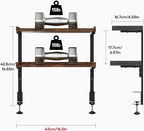 ART-GIFTREE Clamp On Desk Shelf 2-Tier, 16.5 in Wood Shelving Unit for Office Desk/Gaming Accessories, Tabletop Book Storage Rack, Shelf for Top of Desk, Brown