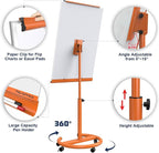 TSJ OFFICE Rolling Whiteboard Standing - 40 x 26 Inches Magnetic Mobile White Board with Stand, Height Adjustable Dry Erase Board on Wheels with Paper Clamp on Top, Orange