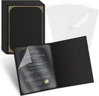 15 Pcs Certificate Holders 8.5 x 11 Additional 15 Pcs Plastic Film, Diploma Covers Gold Foil Border Certificate Holder for Letter Size 8.5x11 Cardstock,Certificates,Document Papers (Black, 15 Sets)