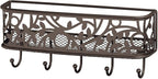 mDesign Wall Mount Metal Entryway Storage Organizer Mail Sorter Basket with 5 Hooks - Letter, Magazine, Coat, Leash and Key Holder for Entryway, Mudroom, Hallway, Kitchen, Office - Bronze