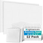 Knightsacoustic 52 Pack White Sound Proof Foam Panels for Walls, 1 X 12 X 12 Inches Acoustic Foam Panels, High Density Acoustic Panels Sound Absorbing, Noise Cancelling Studio Wedges