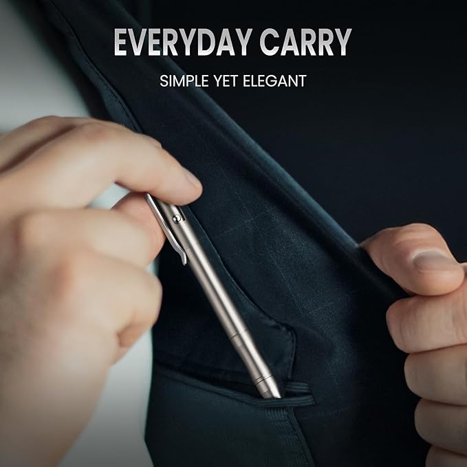 Origin-Joy 2 Pack Stainless Steel Bolt Action Pen Set, Heavy Duty EDC Pocket Gel Tactical Pen With 8 Ballpoint Refills (Sandblasting)