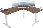 VIVO Electric Corner 63 x 55 inch L-Shaped Standing Desk, Memory Height Adjustment, Dark Walnut Top White Frame, DESK-E3CTWD